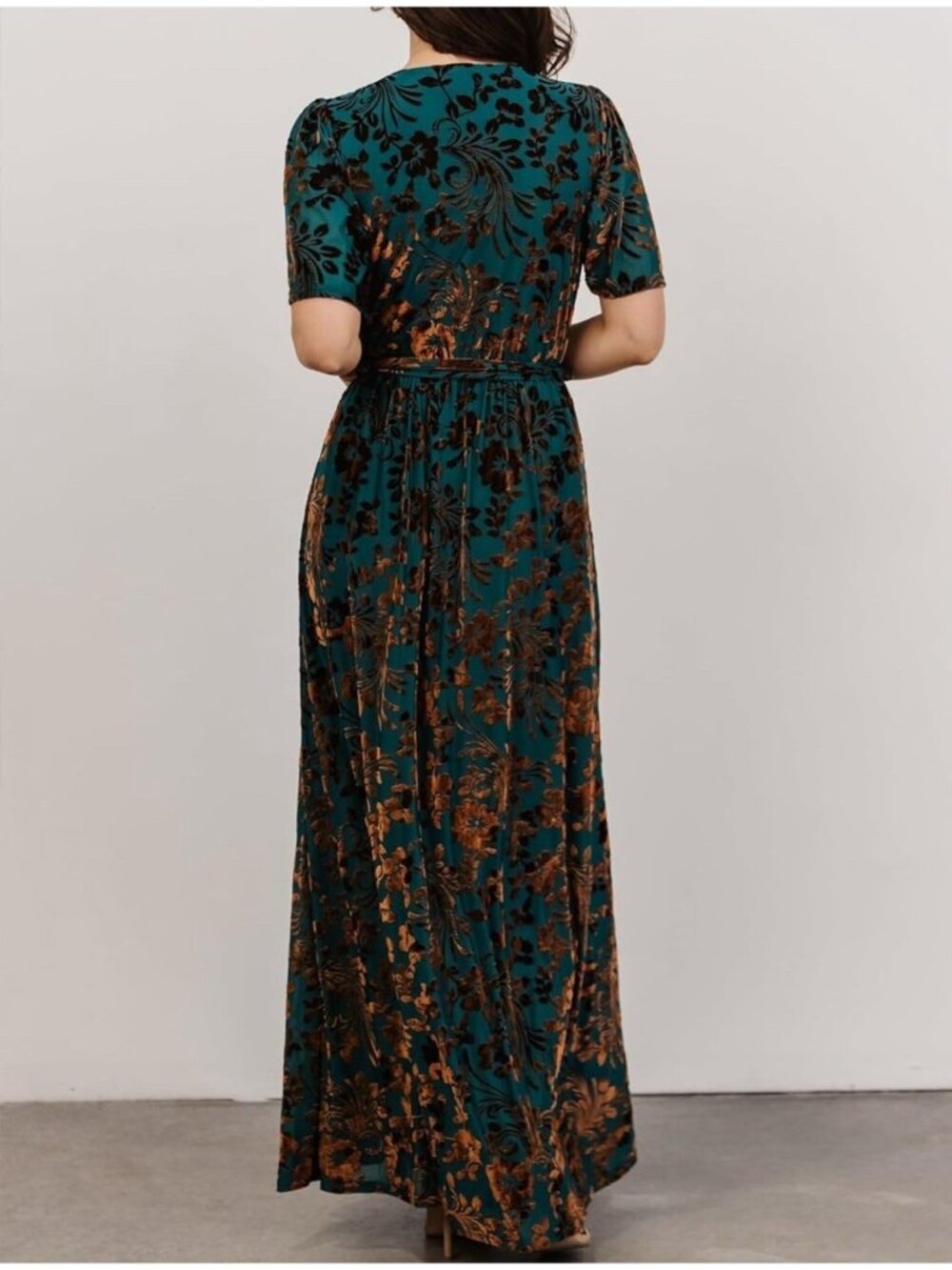 Women’s Fall Ruffle Floral Maxi Long Sleeve Wrap V Neck Boho Flowy Large - Picture 2 of 8